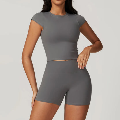 Push-Up Crop Top & High-Waist Shorts Set