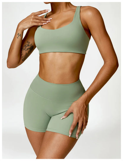 Strappy Padded Bra & High-Waist Shorts Set