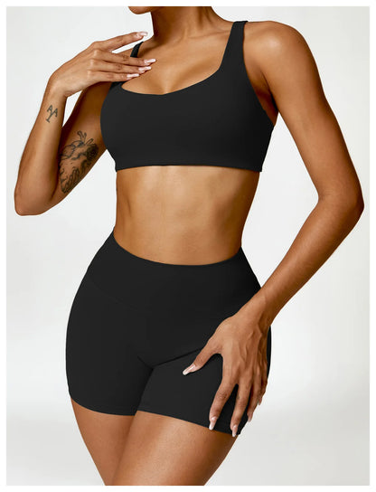 Strappy Padded Bra & High-Waist Shorts Set