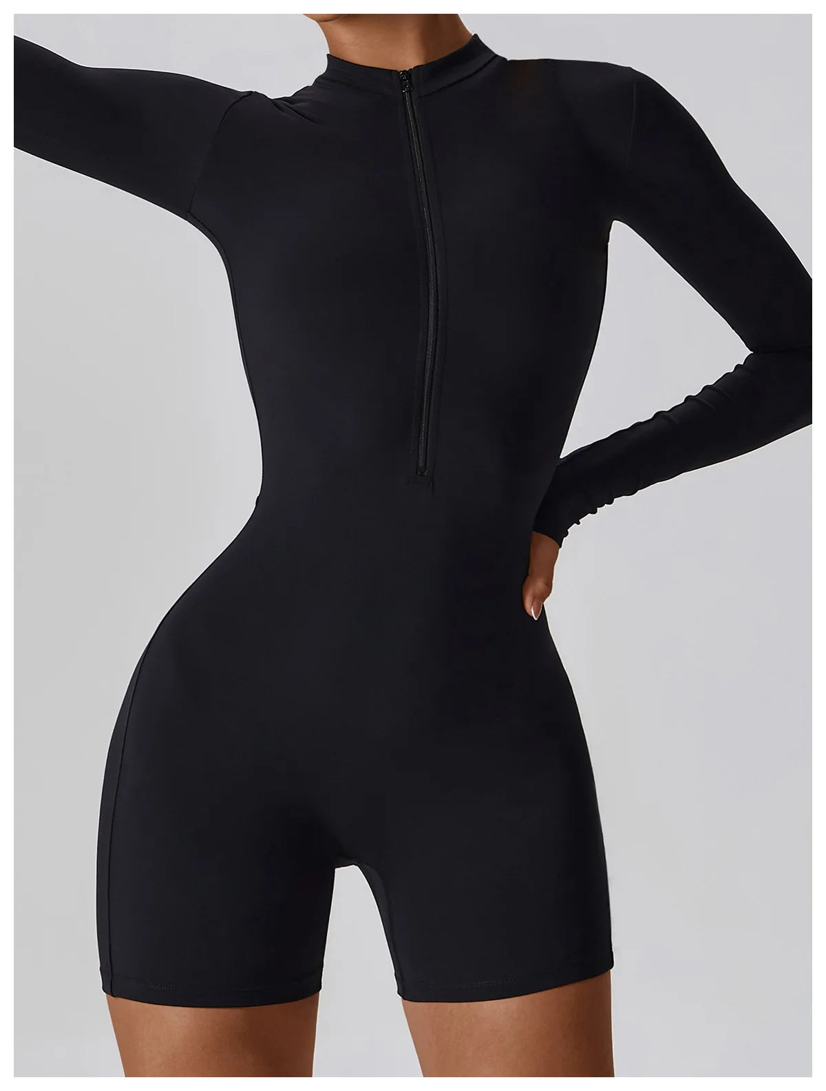 Women's Zip-Up Yoga Bodysuit - Long Sleeve, Stretch & Fit