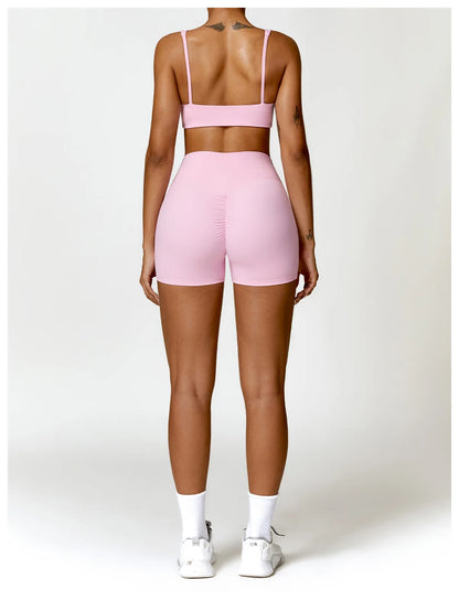 Strappy Padded Bra & High-Waist Shorts Set