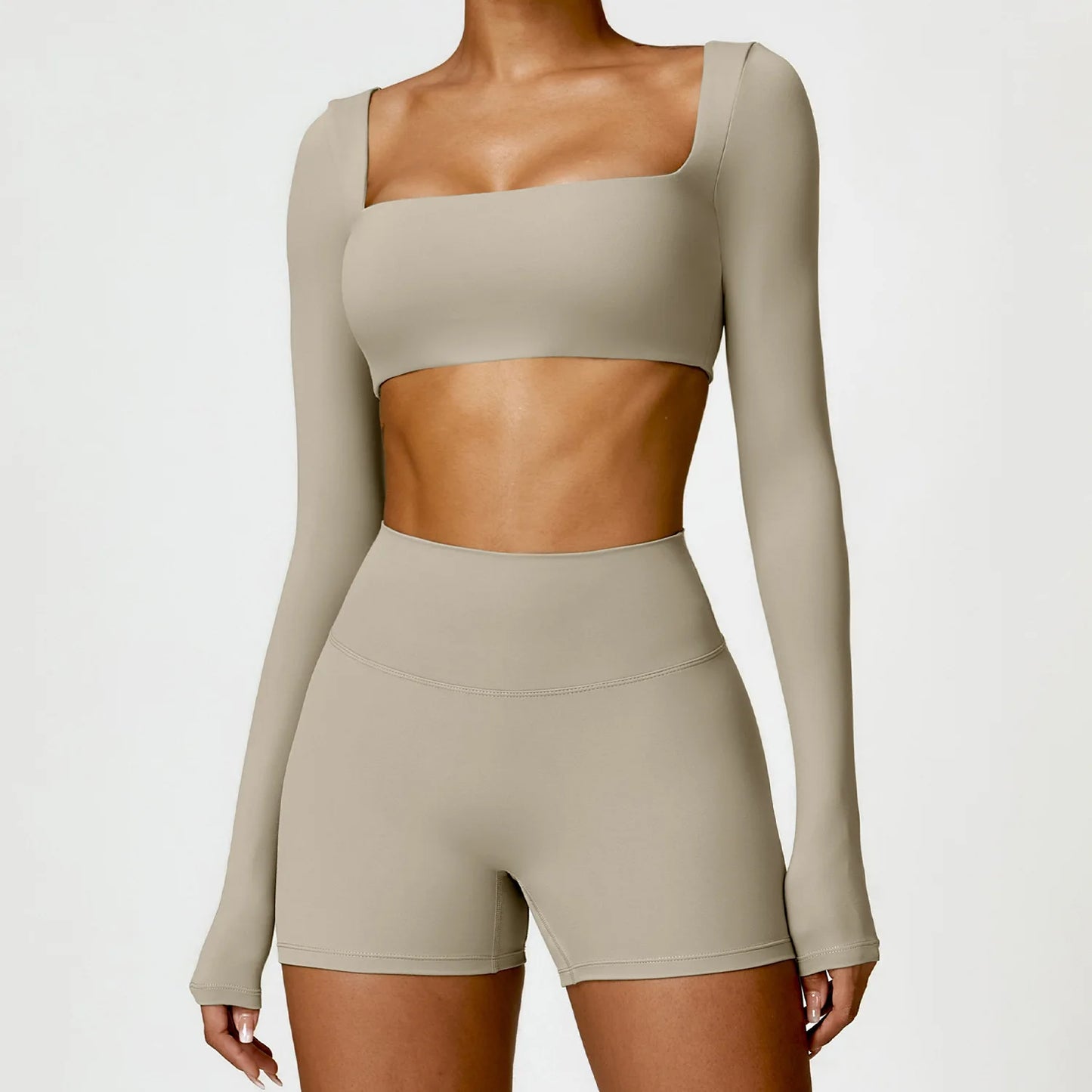 Long Sleeve Crop Top & High-Waist Shorts Set