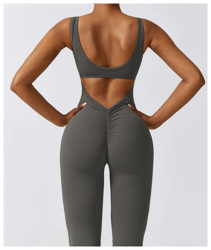 Women's V-Back Padded Flared Sports Jumpsuit