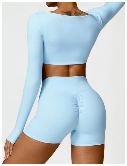 Long Sleeve Crop Top & High-Waist Shorts Set