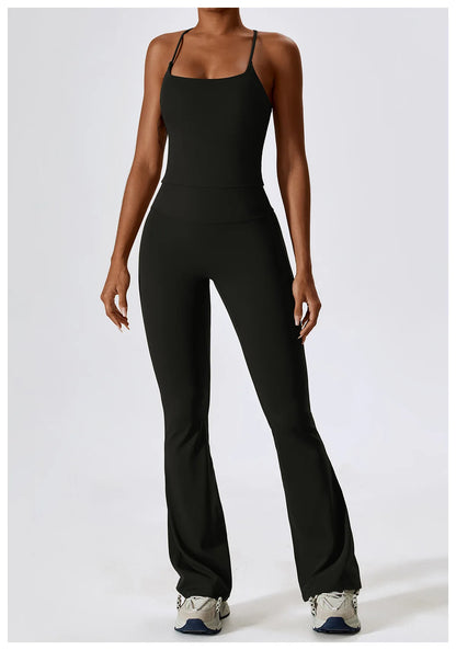 Strappy Padded Crop Top & High-Waist Wide-Leg Leggings