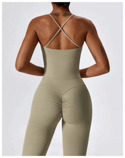 Strappy Padded Crop Top & High-Waist Wide-Leg Leggings