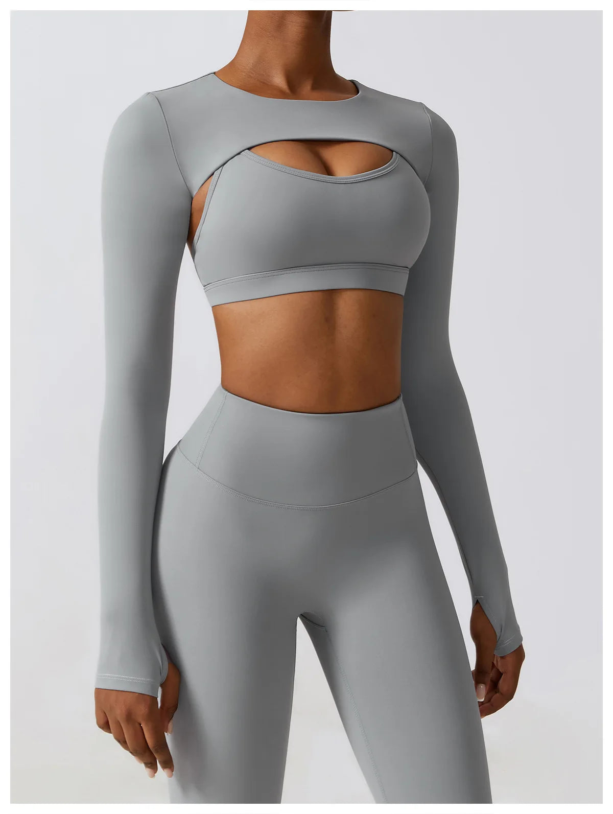 Long-Sleeve Crop Top, Strappy Padded Bra & High-Waist Leggings Set