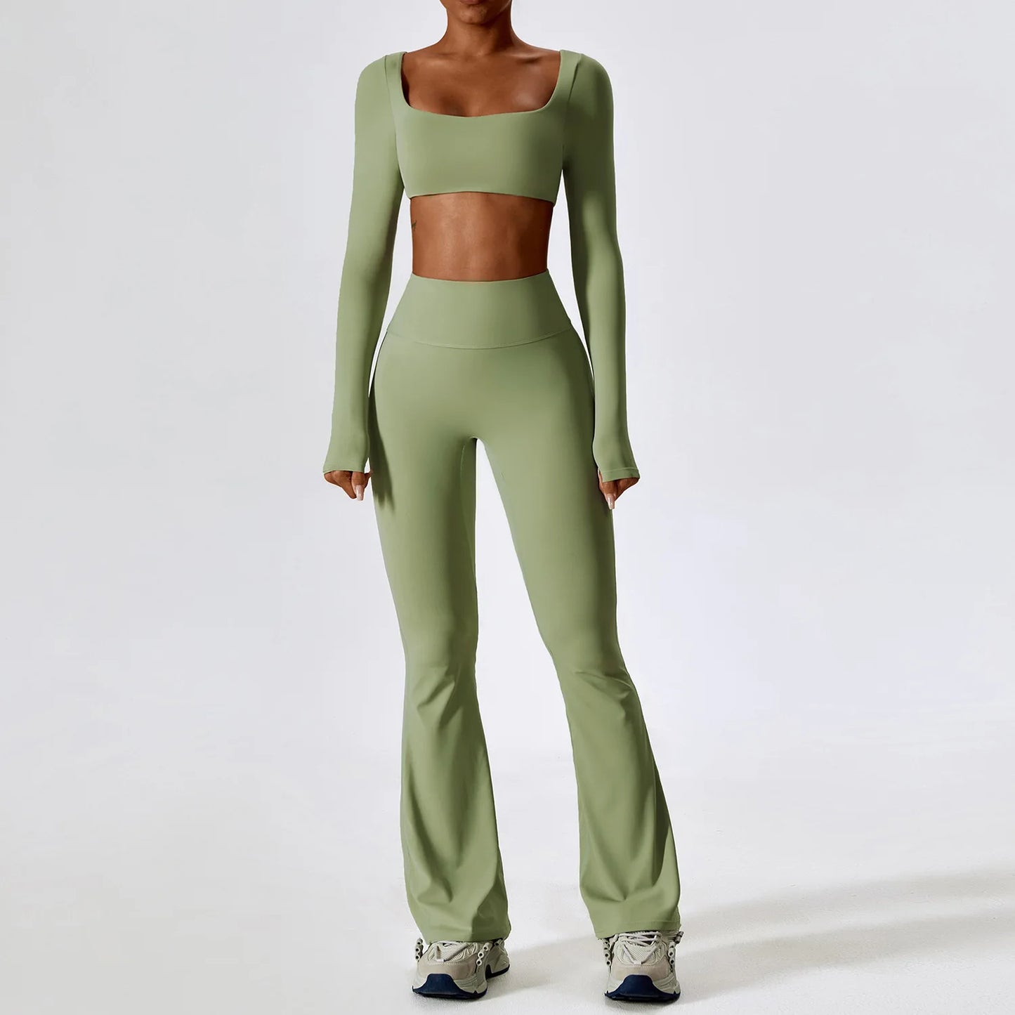 Long Sleeve Crop Top & High-Waist Wide-Leg Leggings