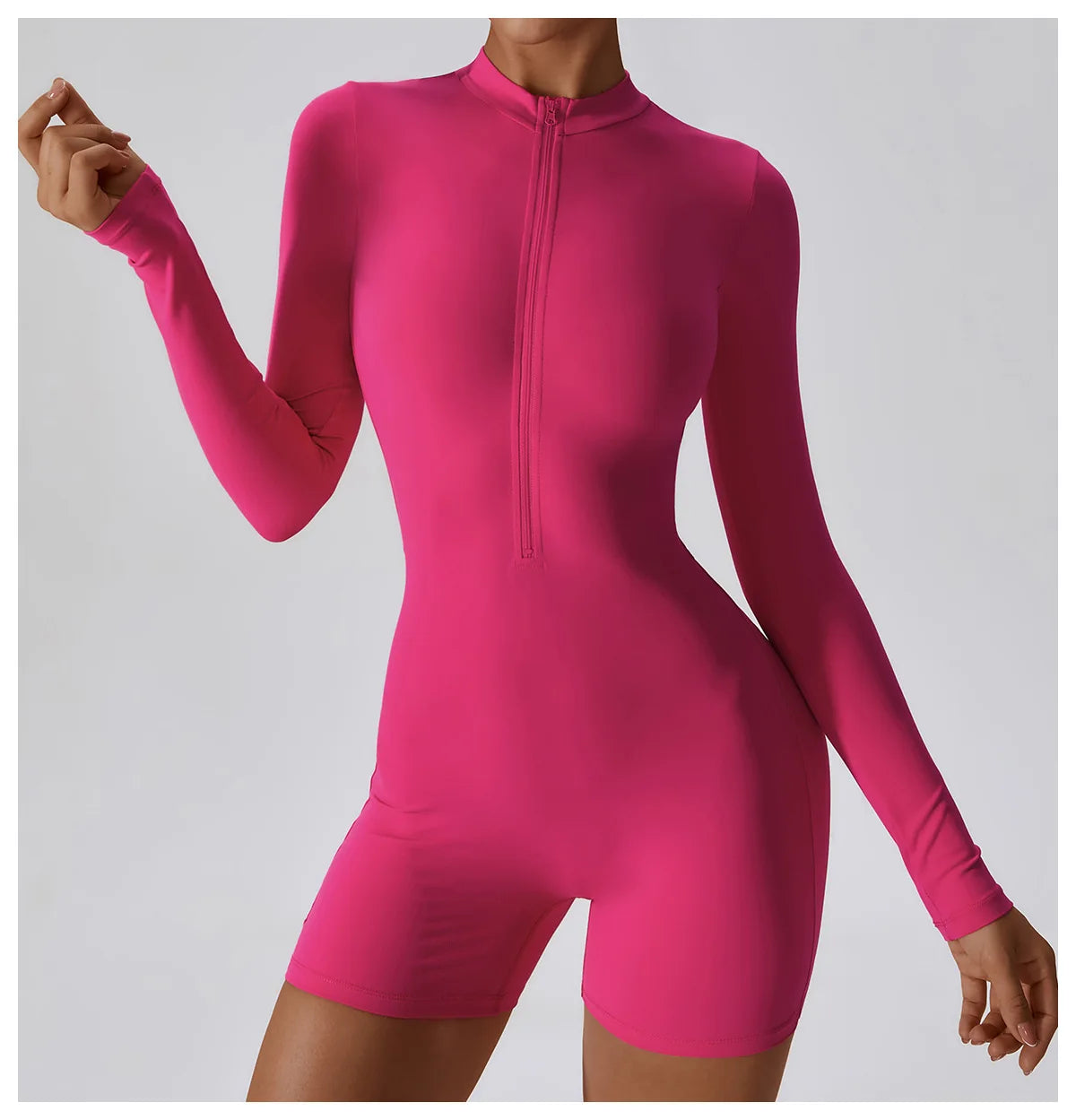 Women's Zip-Up Yoga Bodysuit - Long Sleeve, Stretch & Fit