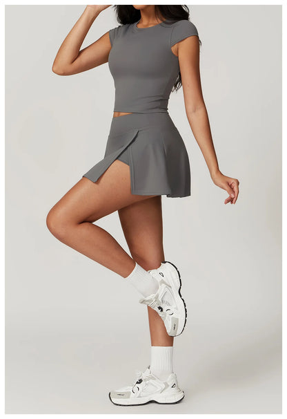 Push-Up Crop Top & High-Waist Skort Set