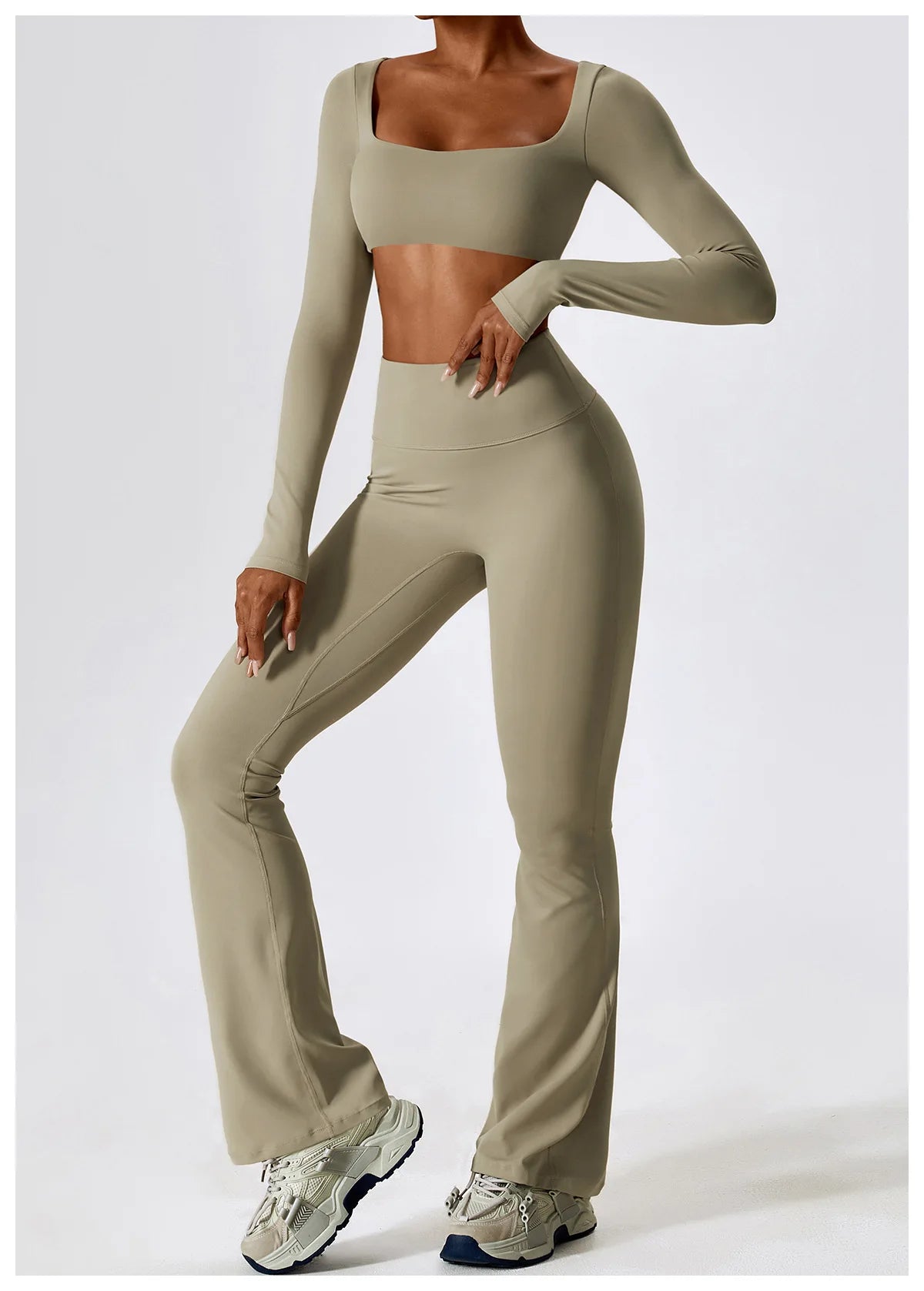 Long Sleeve Crop Top & High-Waist Wide-Leg Leggings