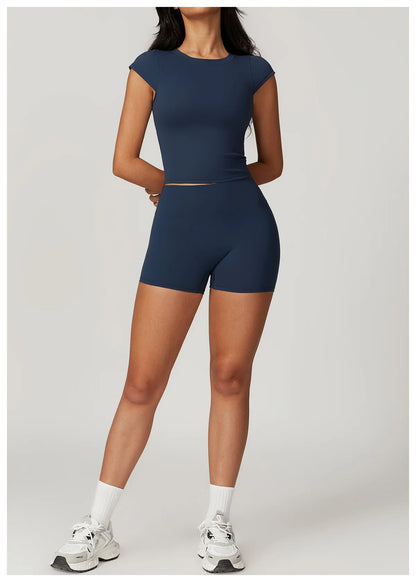 Push-Up Crop Top & High-Waist Shorts Set