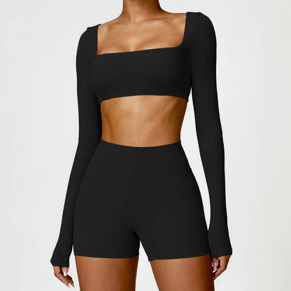 Long Sleeve Crop Top & High-Waist Shorts Set