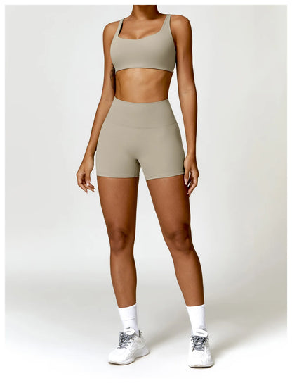 Strappy Padded Bra & High-Waist Shorts Set