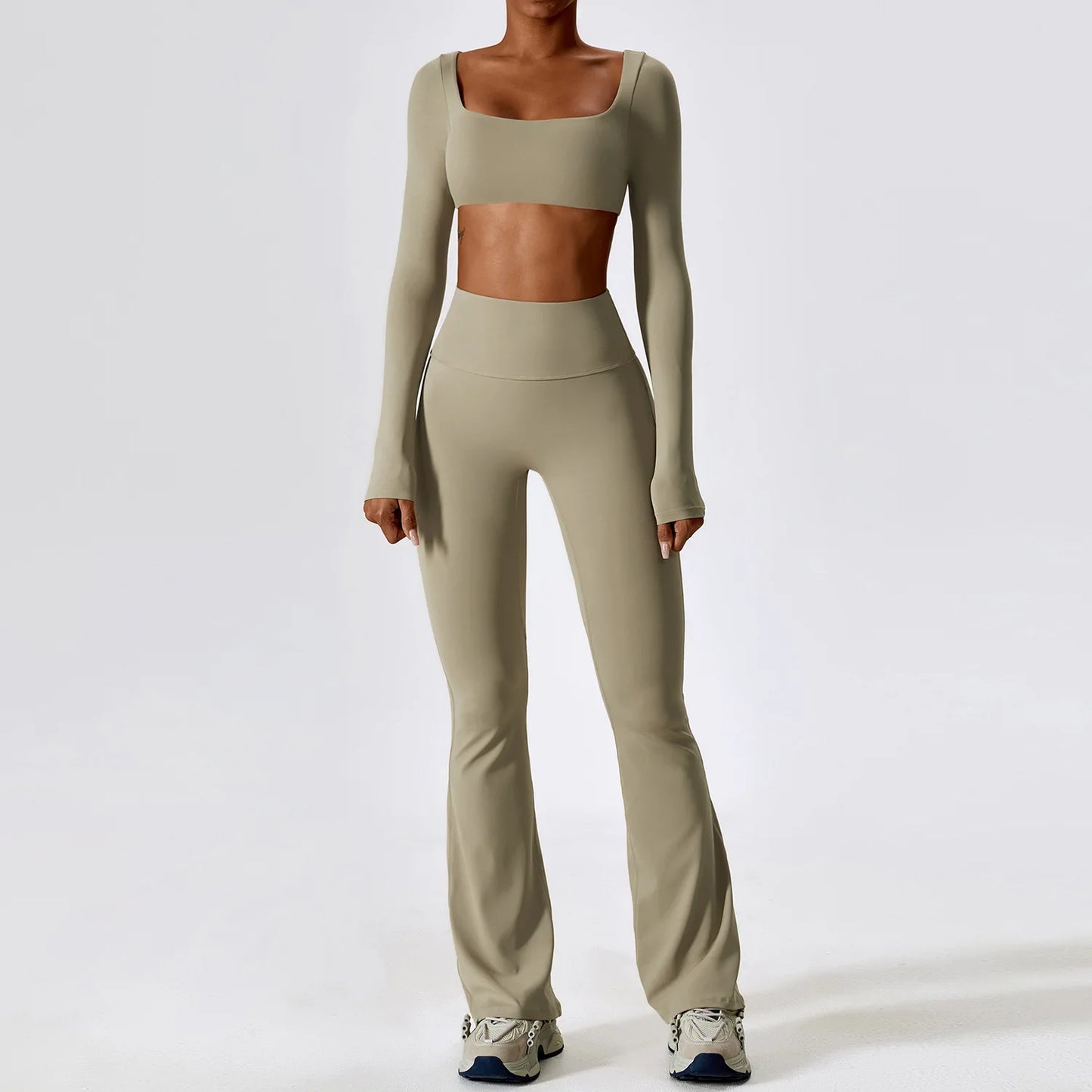 Long Sleeve Crop Top & High-Waist Wide-Leg Leggings