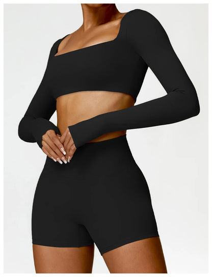 Long Sleeve Crop Top & High-Waist Shorts Set