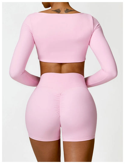 Long Sleeve Crop Top & High-Waist Shorts Set