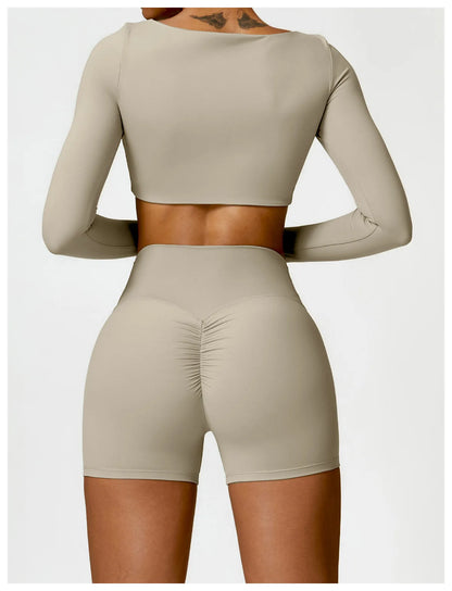 Long Sleeve Crop Top & High-Waist Shorts Set