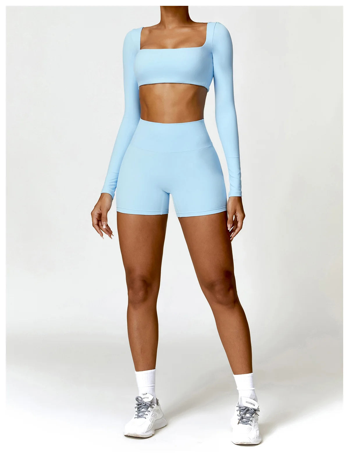 Long Sleeve Crop Top & High-Waist Shorts Set