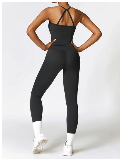 Strappy Crop Top & High-Waist Leggings Set