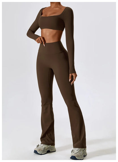 Long Sleeve Crop Top & High-Waist Wide-Leg Leggings