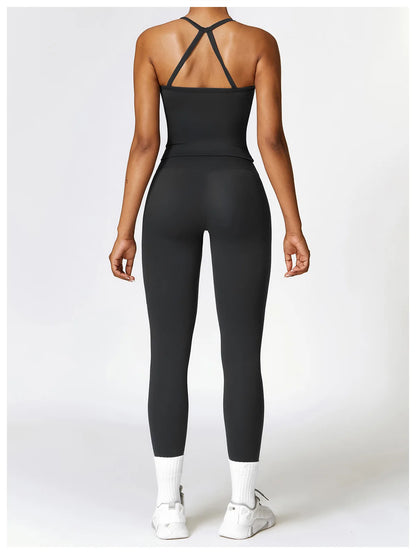 Strappy Crop Top & High-Waist Leggings Set