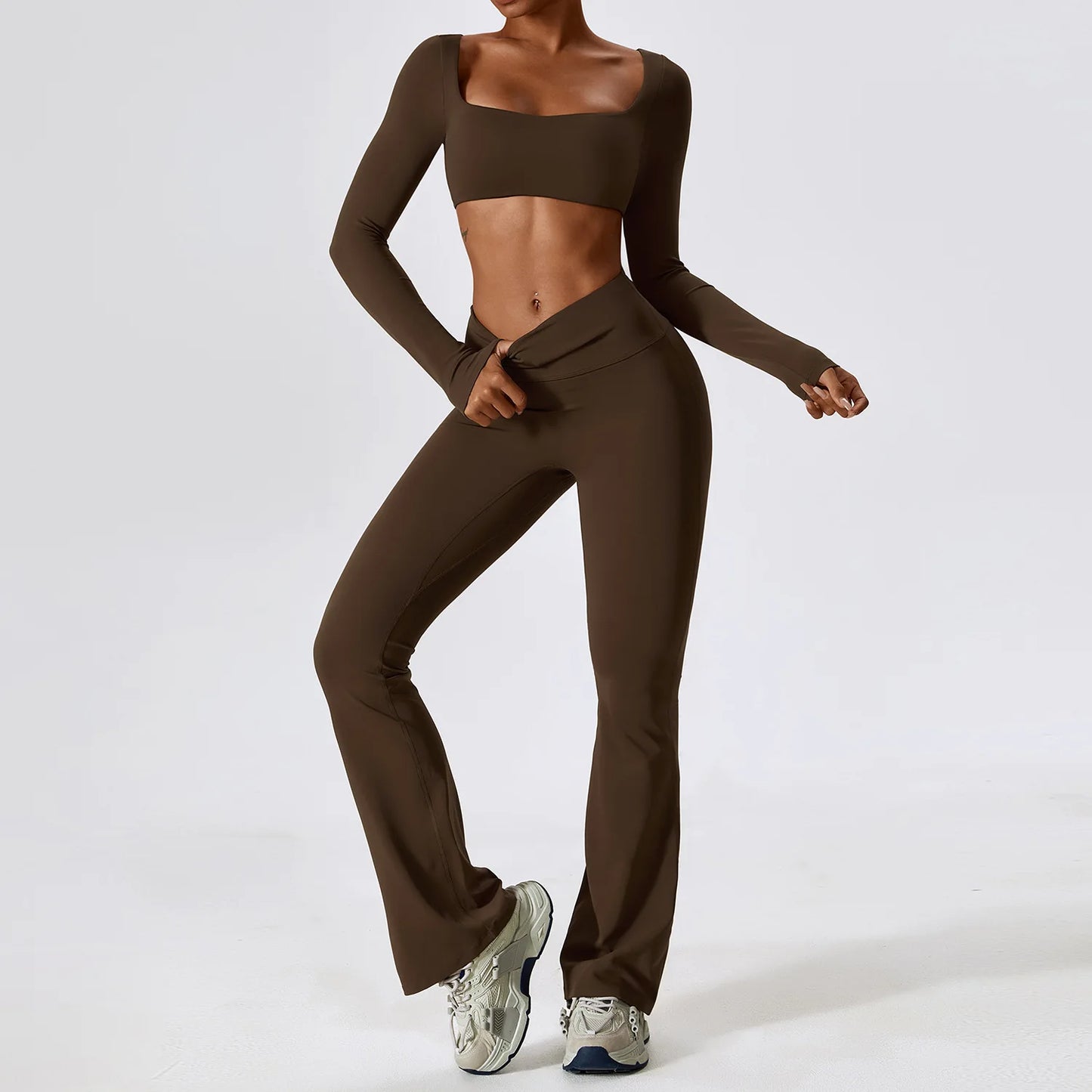 Long Sleeve Crop Top & High-Waist Wide-Leg Leggings