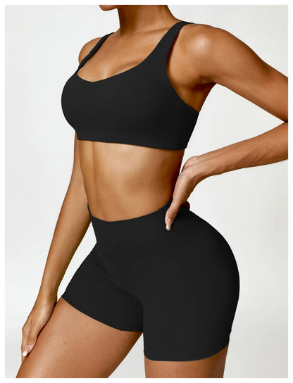 Strappy Padded Bra & High-Waist Shorts Set