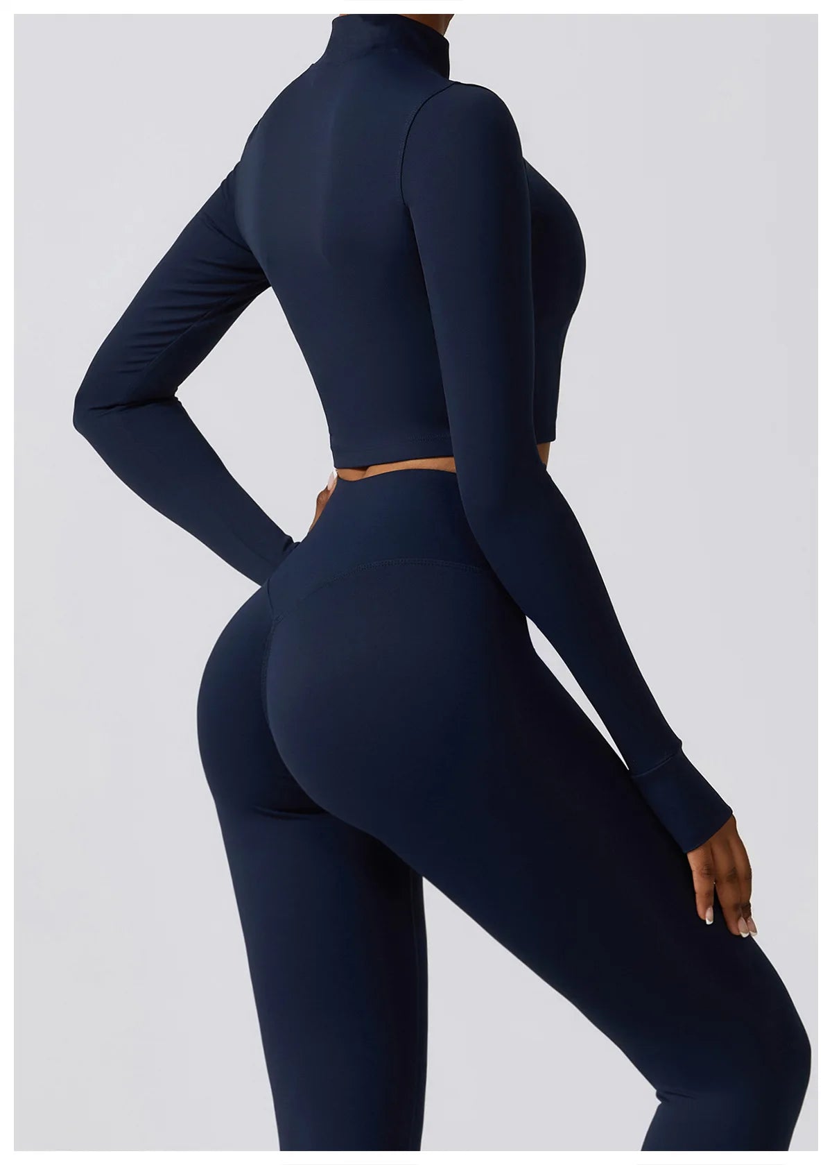 Long-Sleeve Zipped Shirt, Padded Bra & High-Waist Leggings Set