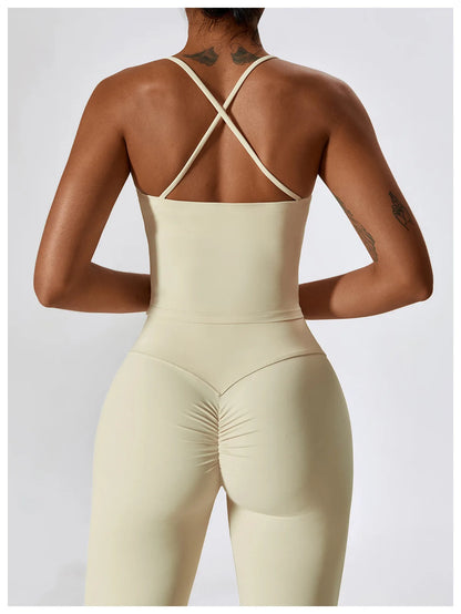 Strappy Padded Crop Top & High-Waist Wide-Leg Leggings