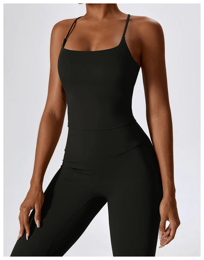 Strappy Padded Crop Top & High-Waist Wide-Leg Leggings