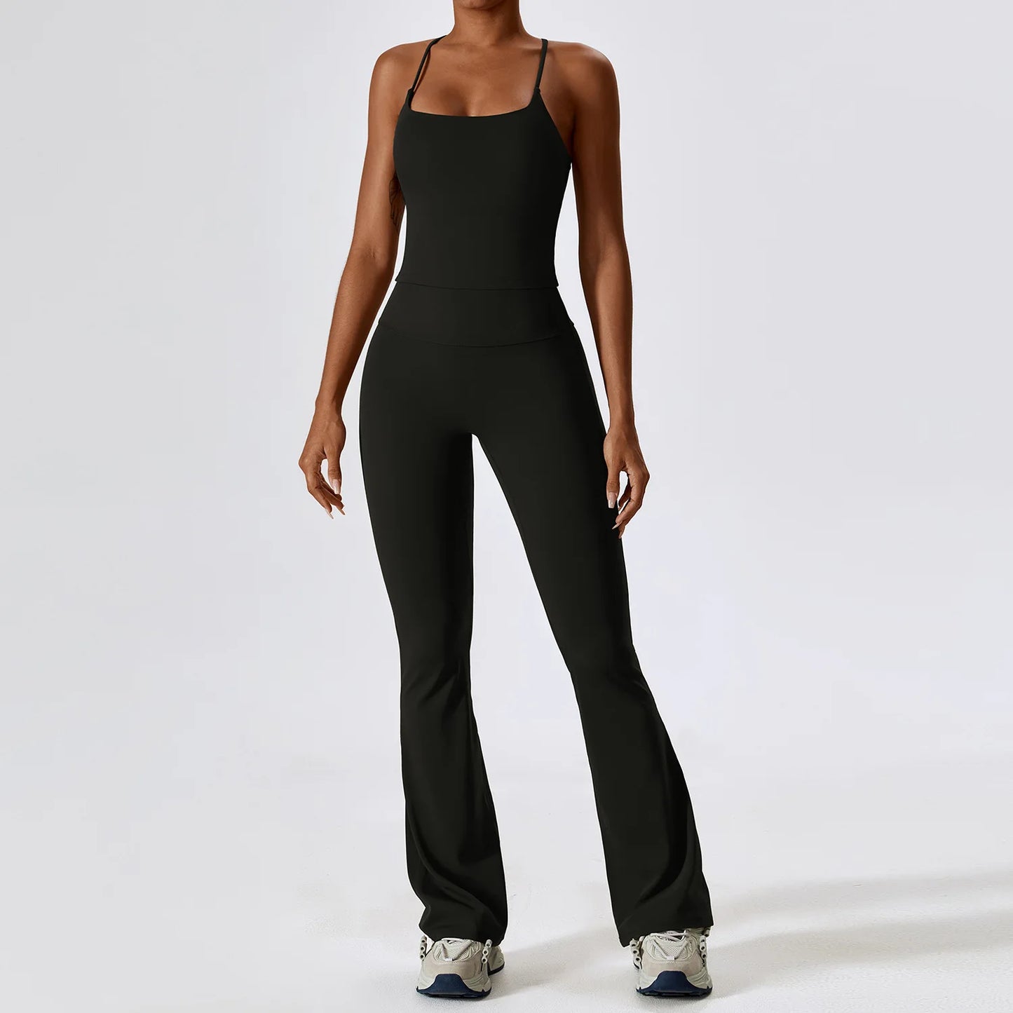 Strappy Padded Crop Top & High-Waist Wide-Leg Leggings