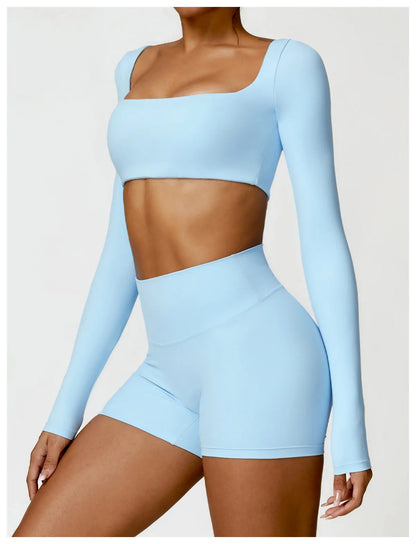 Long Sleeve Crop Top & High-Waist Shorts Set