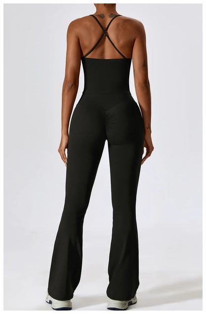 Strappy Padded Crop Top & High-Waist Wide-Leg Leggings