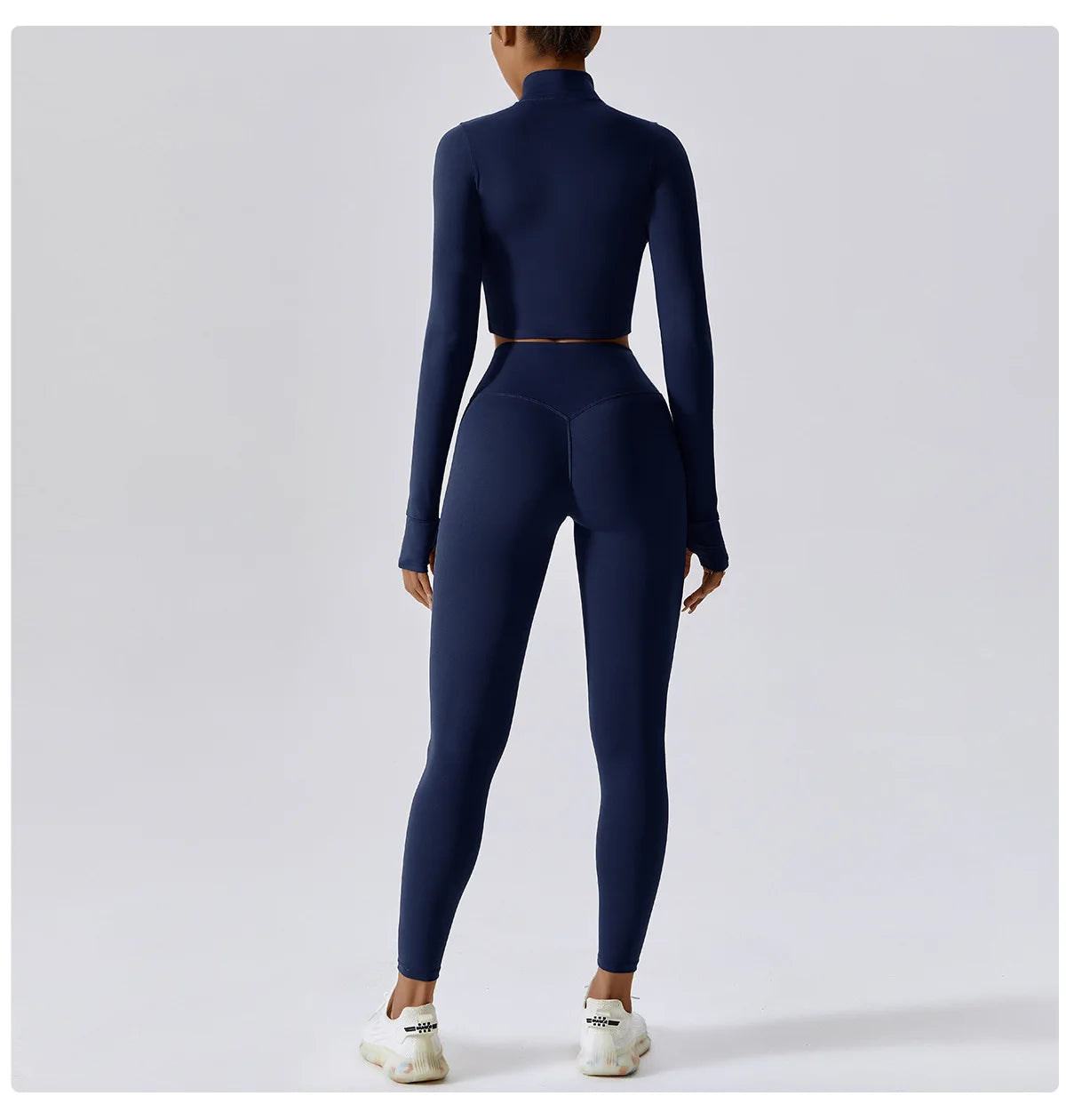 Zipped Long Sleeve Top, High-Waist Leggings & Sports Bra Set