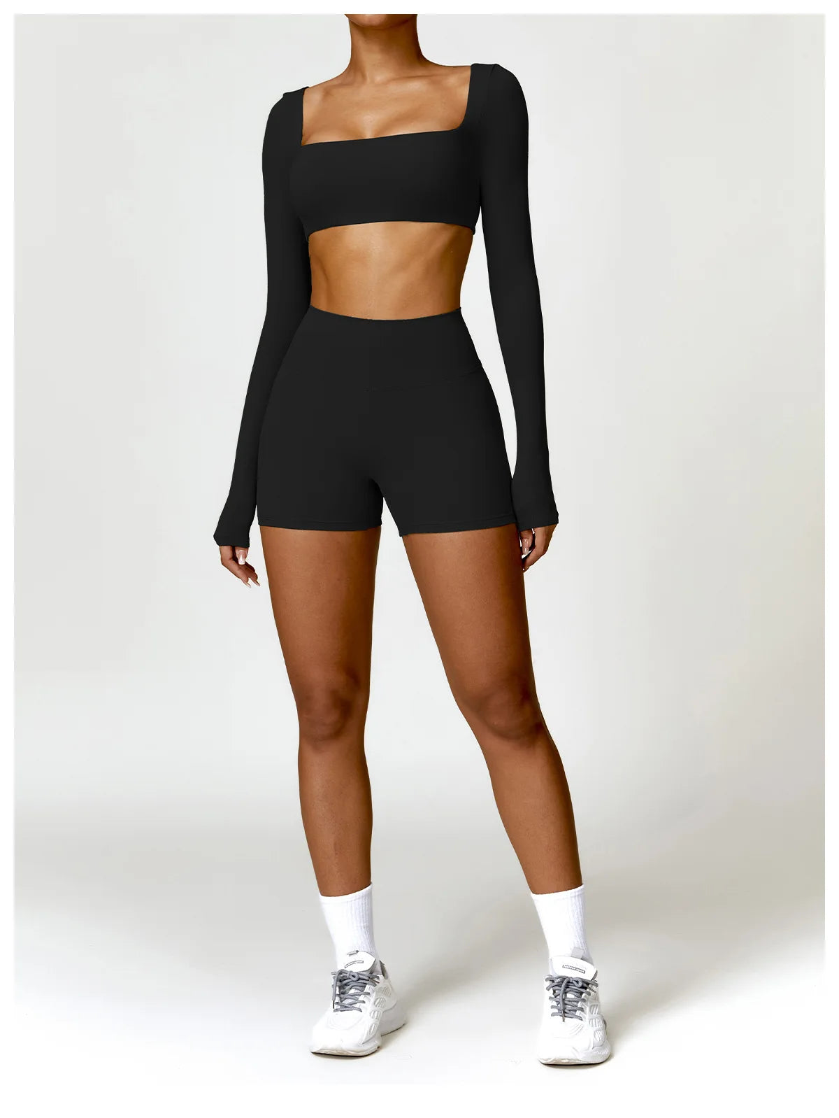 Long Sleeve Crop Top & High-Waist Shorts Set