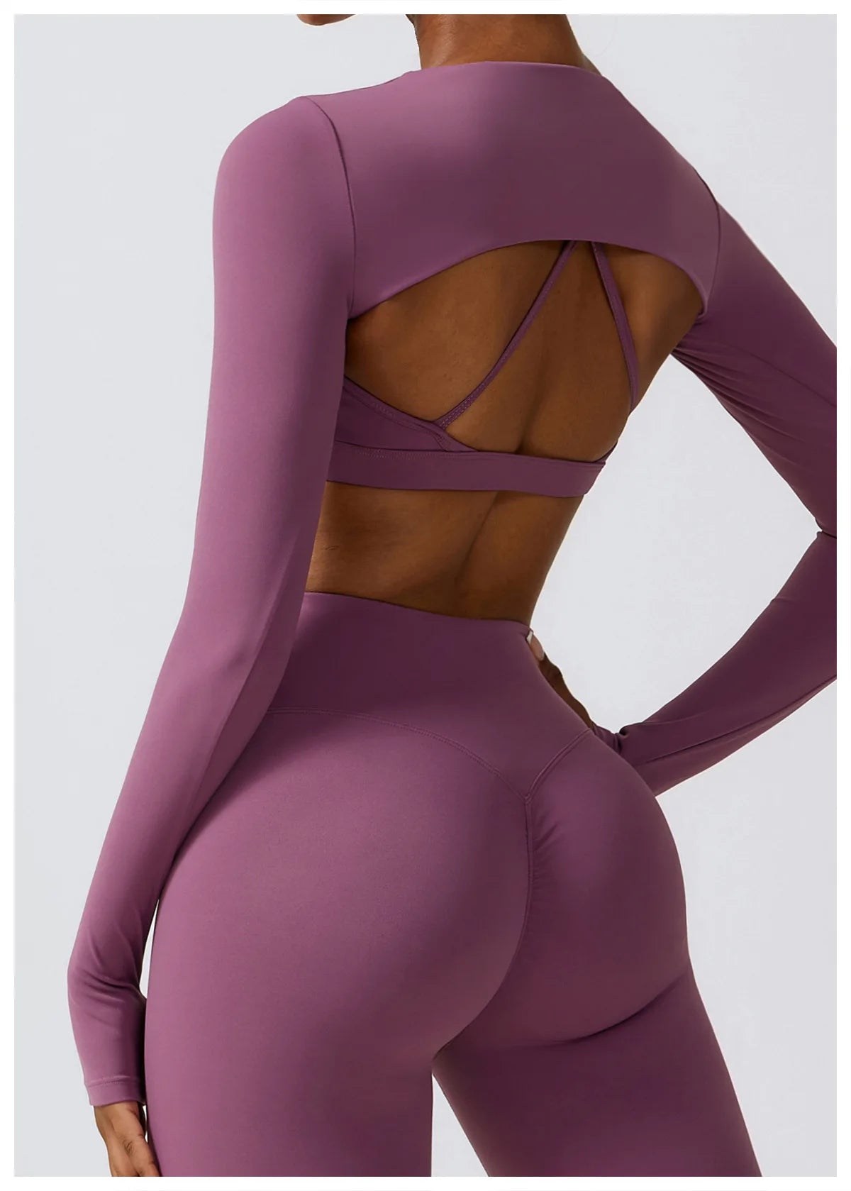 Long-Sleeve Crop Top, Strappy Padded Bra & High-Waist Leggings Set