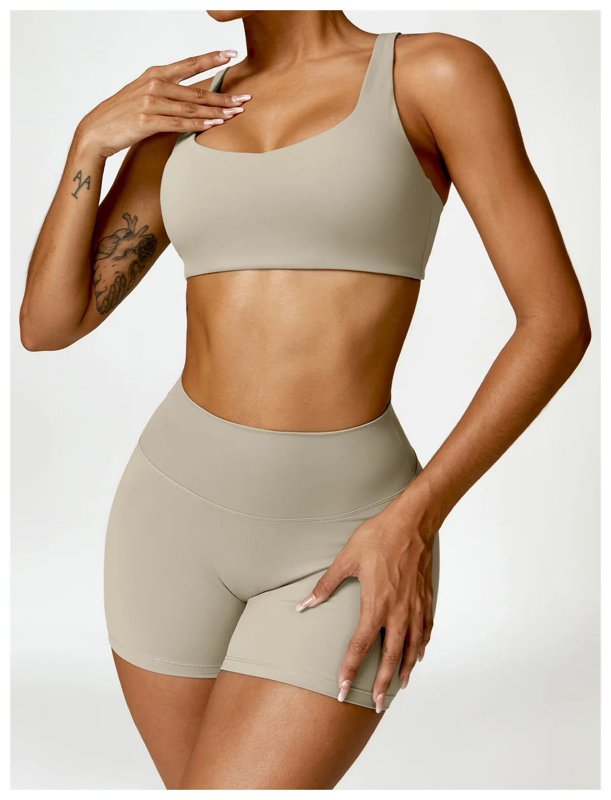 Strappy Padded Bra & High-Waist Shorts Set