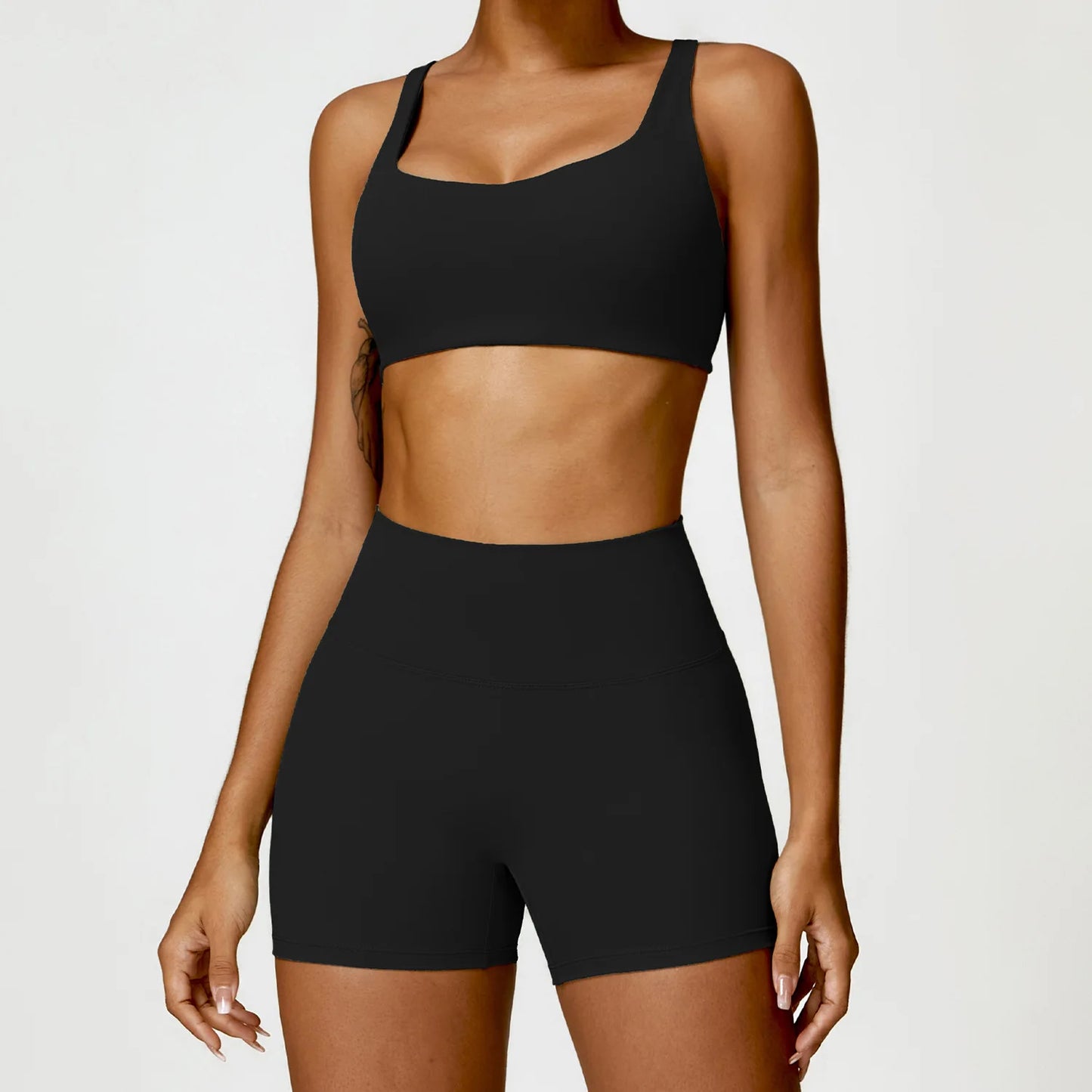 Strappy Padded Bra & High-Waist Shorts Set