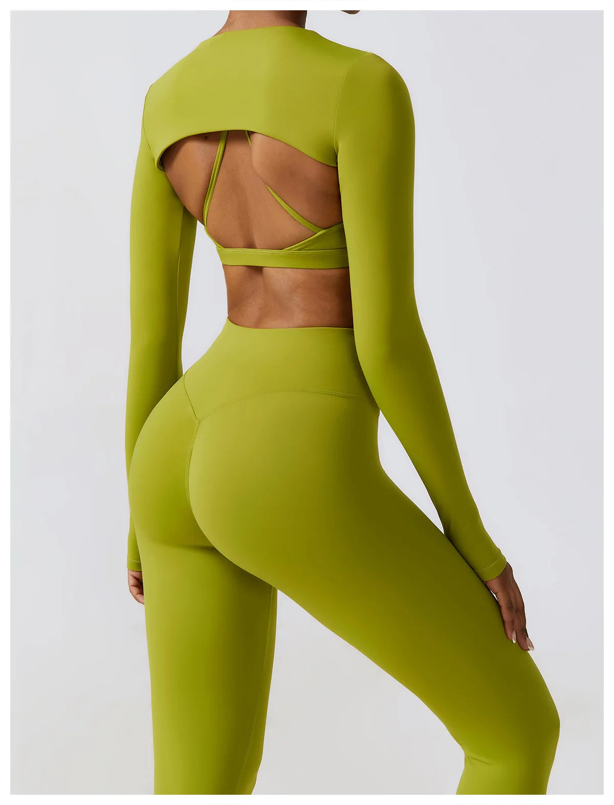 Long-Sleeve Crop Top, Strappy Padded Bra & High-Waist Leggings Set