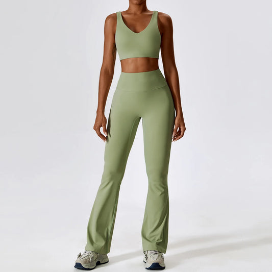 Push-up Crop Top & High-Waist Wide-Leg Leggings