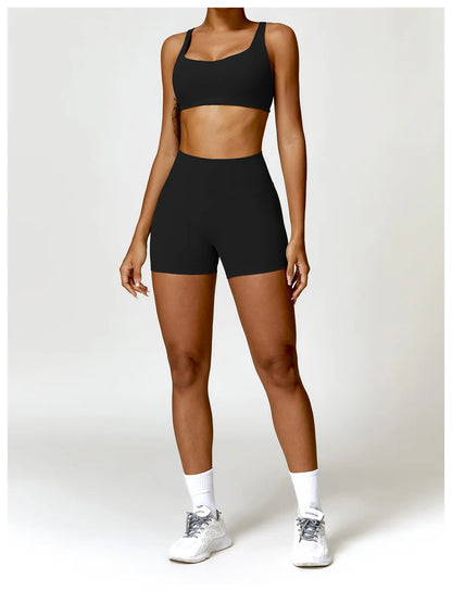 Strappy Padded Bra & High-Waist Shorts Set