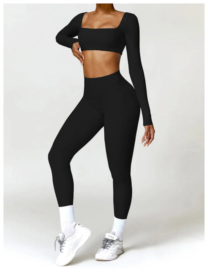 Long Sleeve  Crop Top & High-Waist Leggings Set