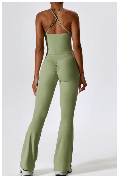 Strappy Padded Crop Top & High-Waist Wide-Leg Leggings