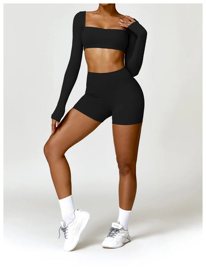 Long Sleeve Crop Top & High-Waist Shorts Set