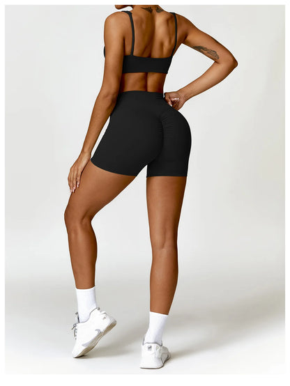 Strappy Padded Bra & High-Waist Shorts Set