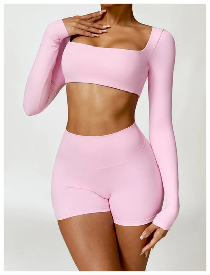 Long Sleeve Crop Top & High-Waist Shorts Set