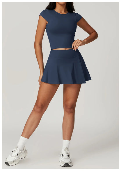 Push-Up Crop Top & High-Waist Skort Set