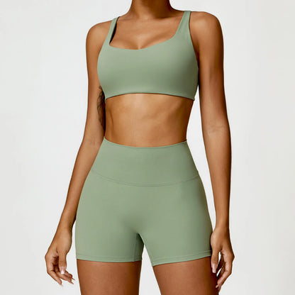 Strappy Padded Bra & High-Waist Shorts Set