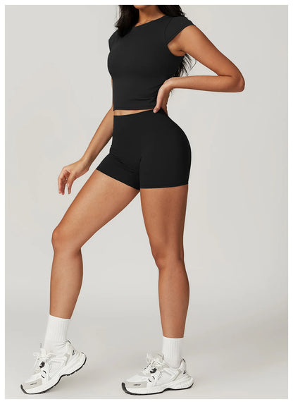 Push-Up Crop Top & High-Waist Shorts Set